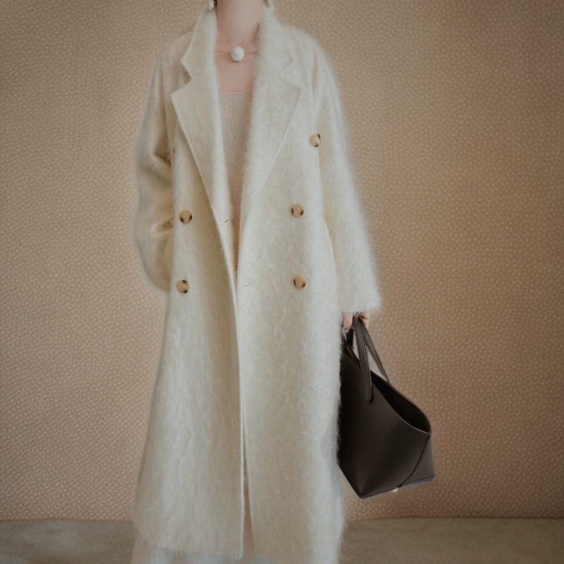 100%山羊绒高端时尚贵气轻奢拉绒宽松苏黎世长款大衣YRL801