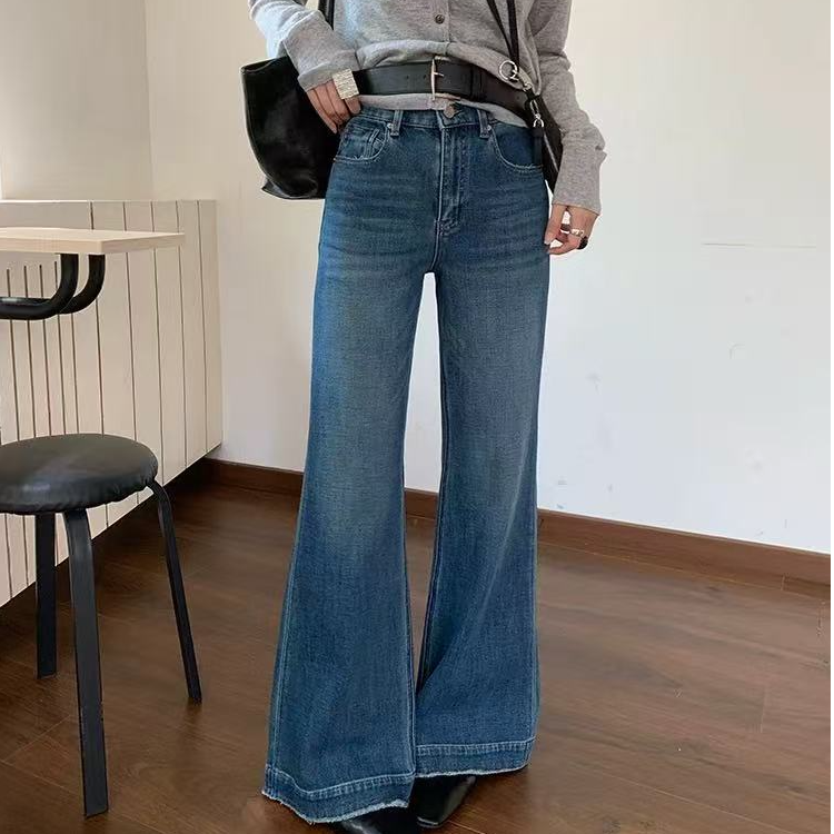 A-06【春】高腰直筒阔腿牛仔裤女宽松显瘦垂坠感