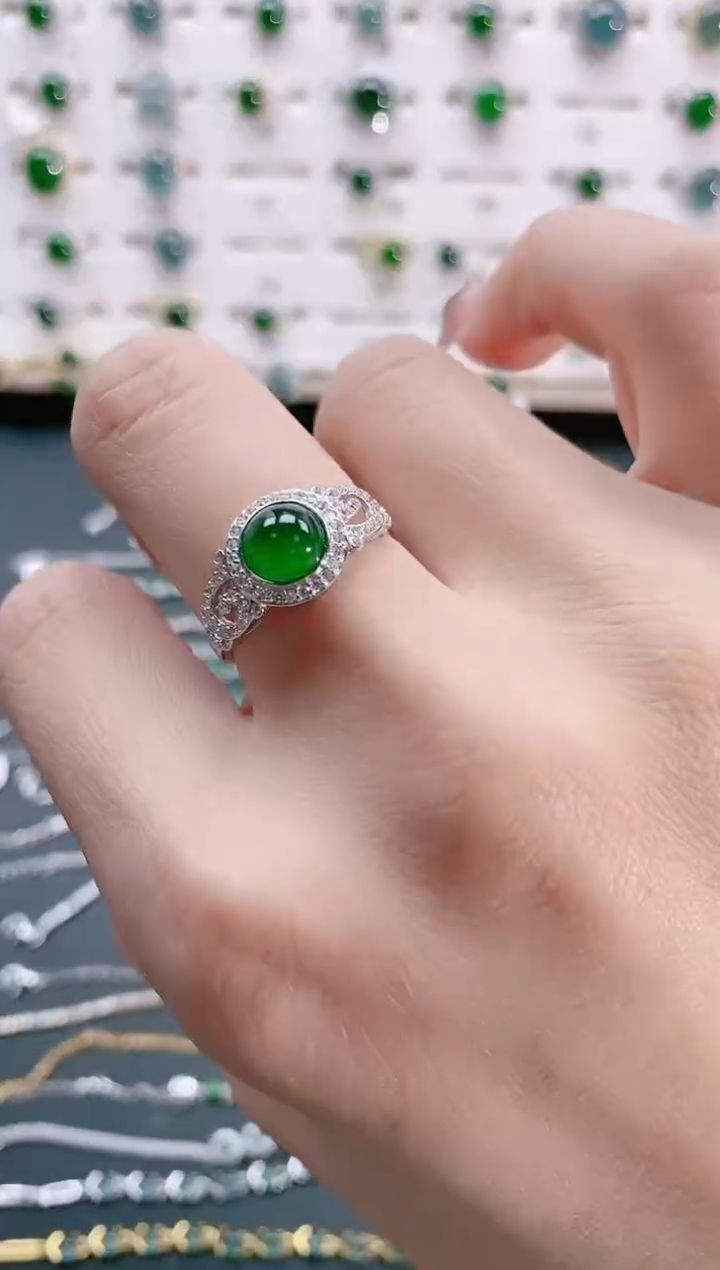 【闪购商品】翡翠戒指银S925镶嵌天然翡翠