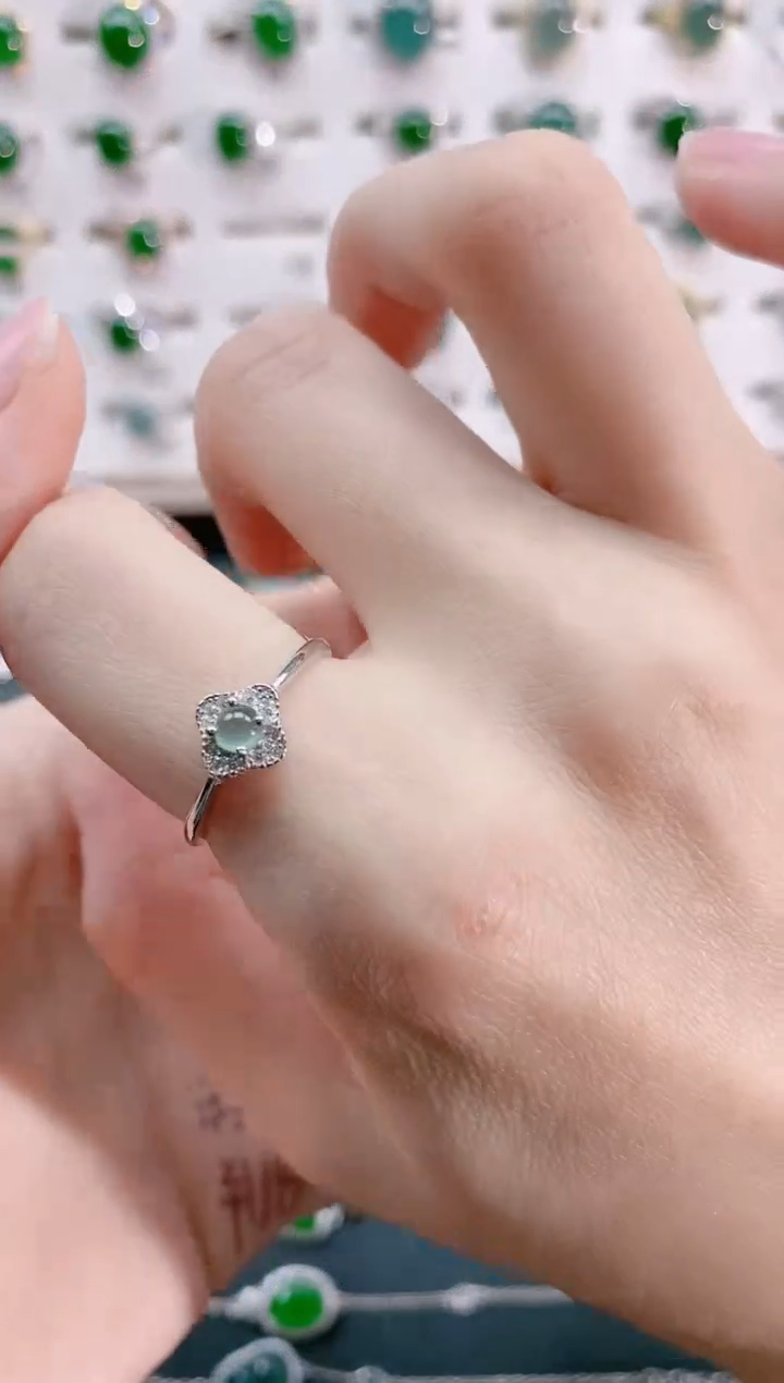 【闪购商品】翡翠戒指银S925镶嵌天然翡翠