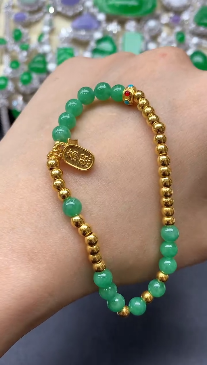 足金镶嵌手链翡翠596-中国好珍宝