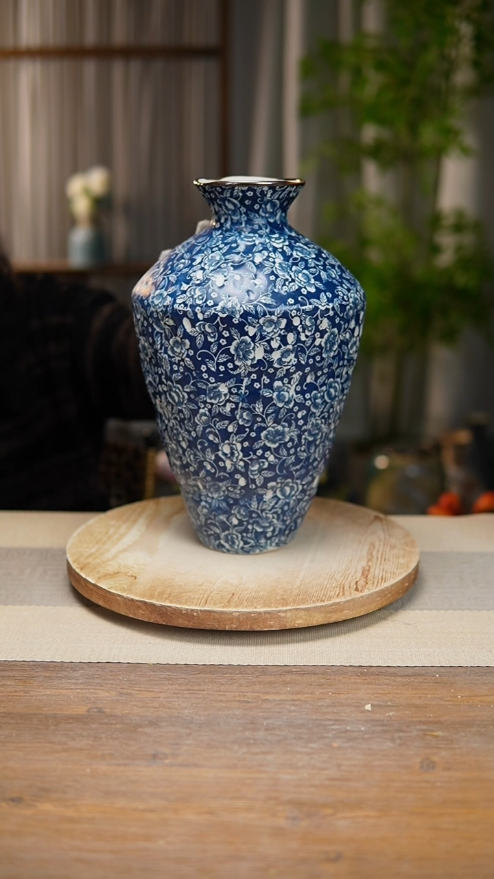 【闪购商品】陶瓷 花器青花瓷芙蓉花高脚瑕疵