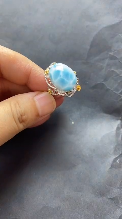 针钠钙石（海纹石）银S925镶嵌手链戒指
