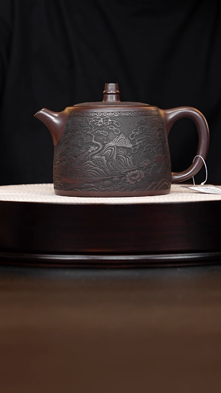 茶壶紫砂宜兴紫砂 莲花汉铎石红 钱兴芳