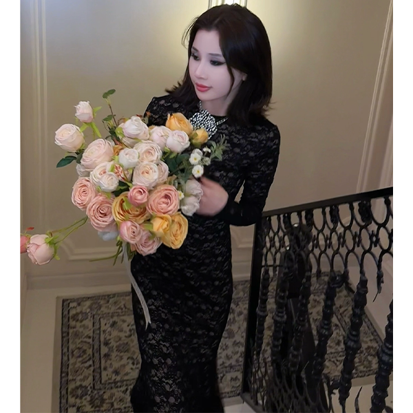 LUXURYMEMO【爱丽丝】高定轻奢蕾丝裙显瘦气质法式名媛包臀连衣裙