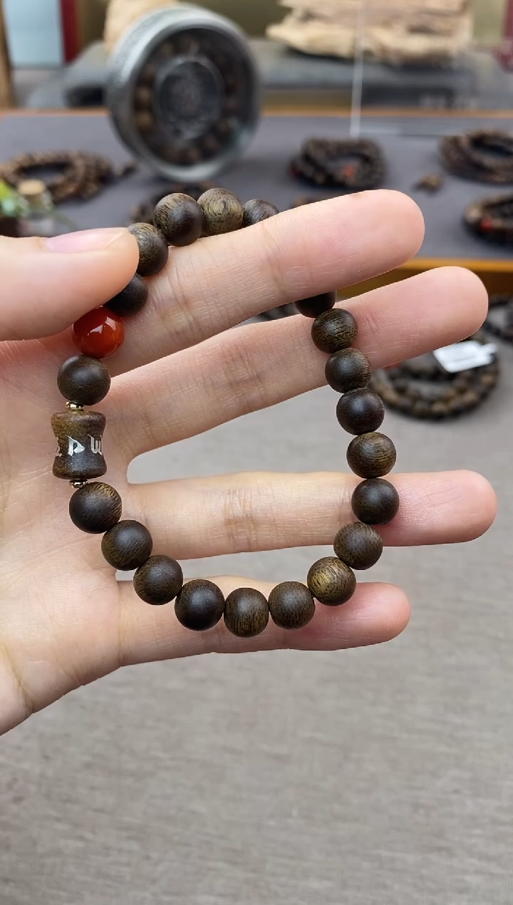 【闪购商品】沉香手串芽庄白棋08＋富森竹节六字镶嵌沉水