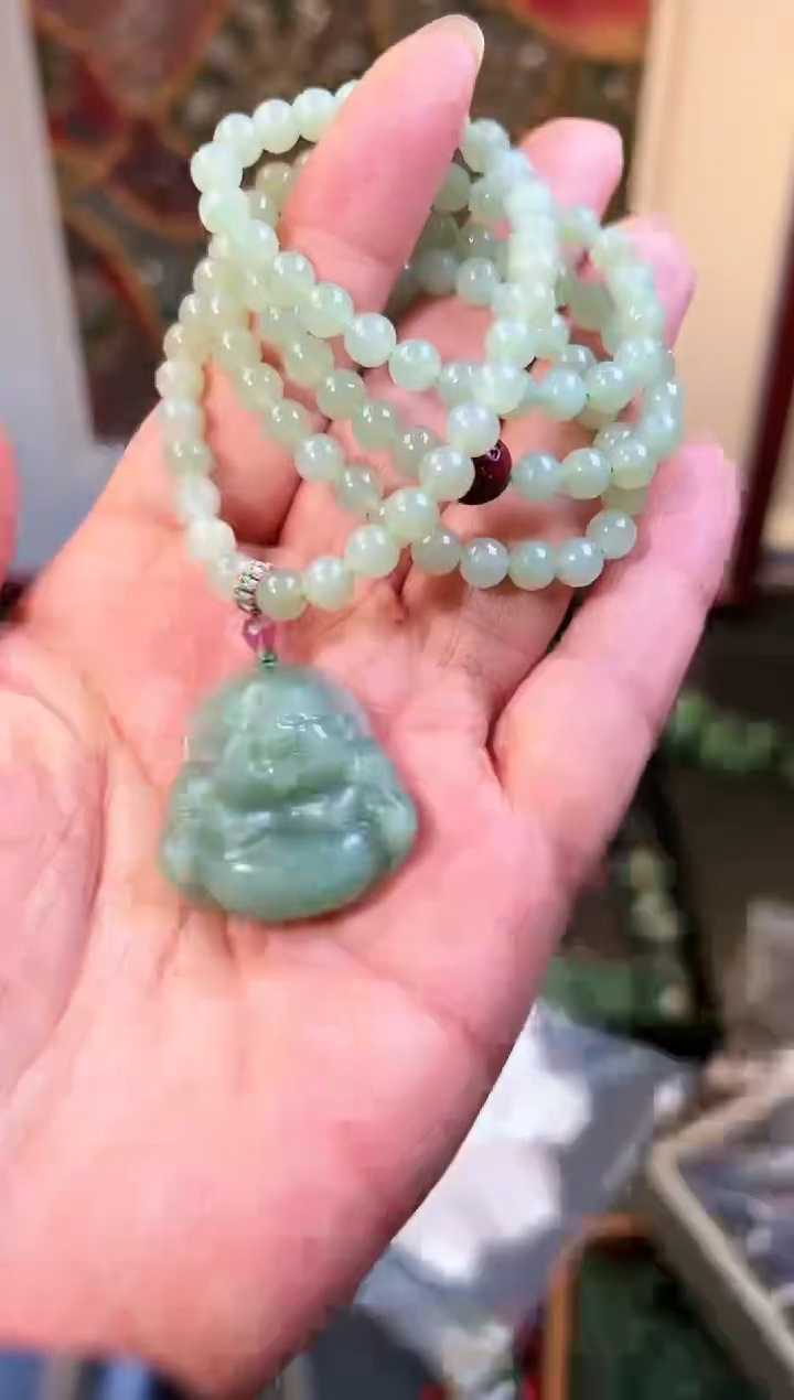 【闪购商品】和田玉项链未镶嵌粉青30佛公