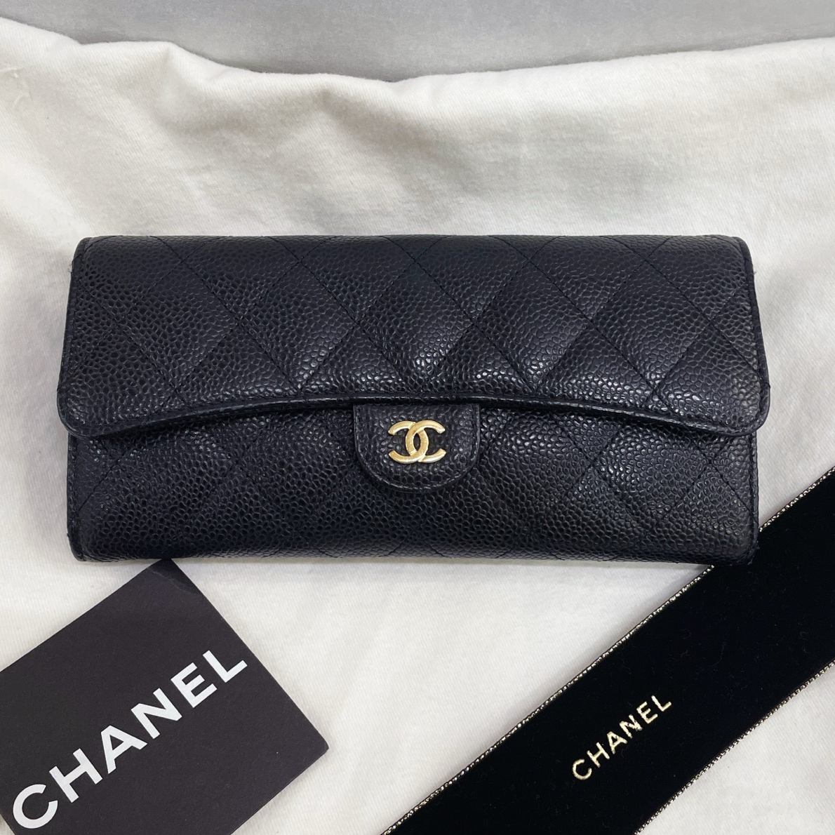 99新 Chanel/香奈儿 黑金长款钱包 手拿包/7SH38864