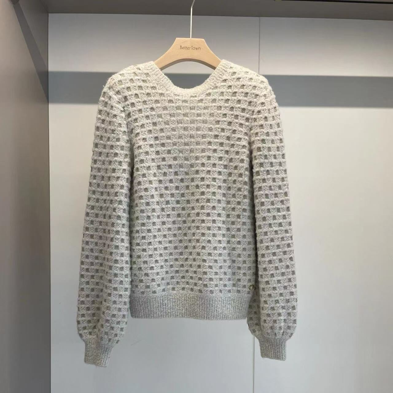 99新 Chanel/香奈儿 灰色长袖针织羊毛毛衣 M615