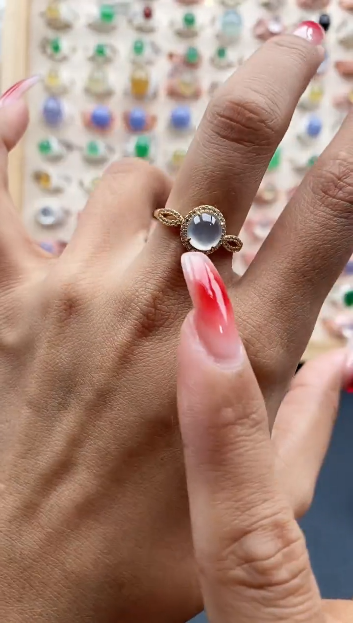 【闪购商品】翡翠戒指银S925镶嵌缅甸天然A货翡翠333 3+