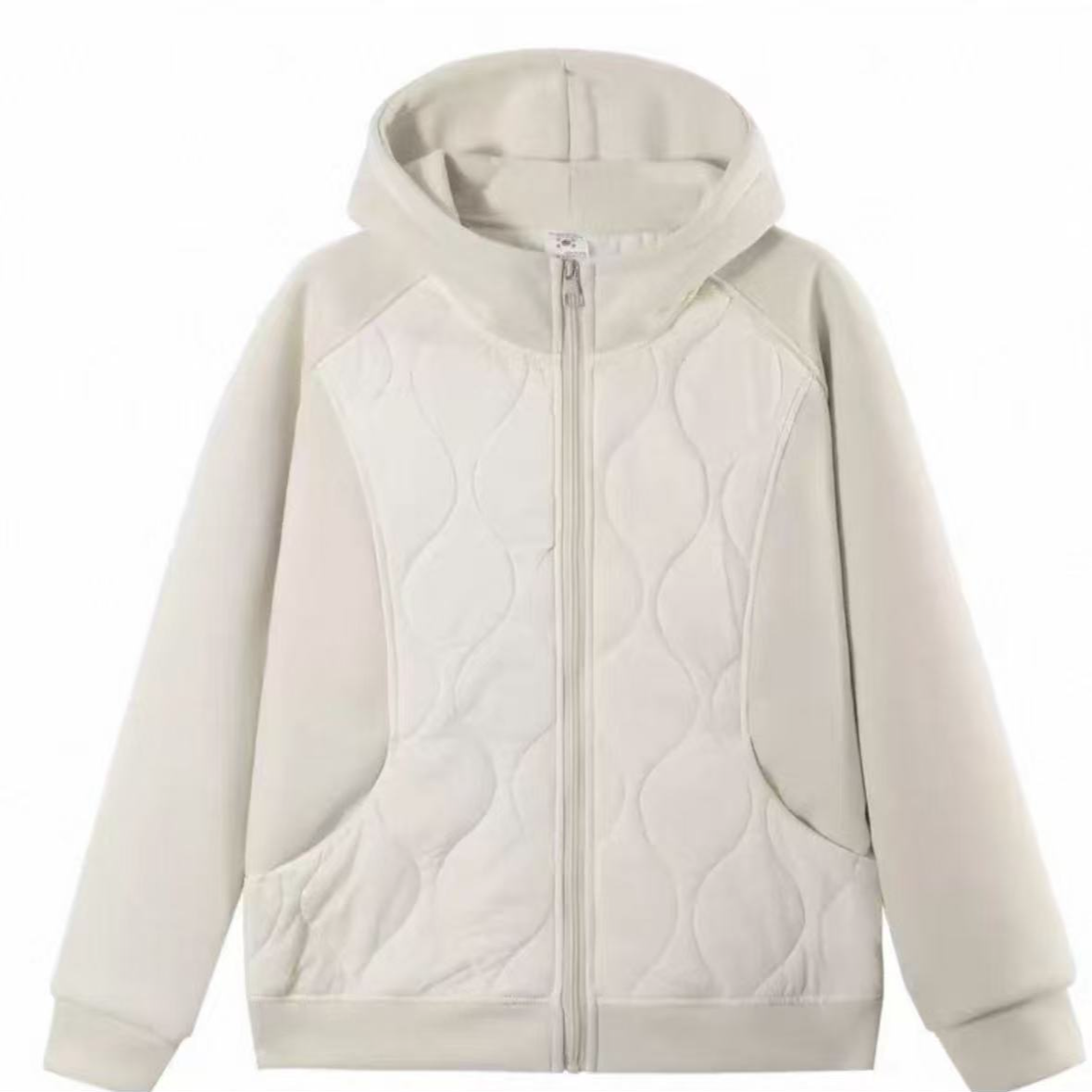 9212-曲线修身防风夹棉外套（米白）