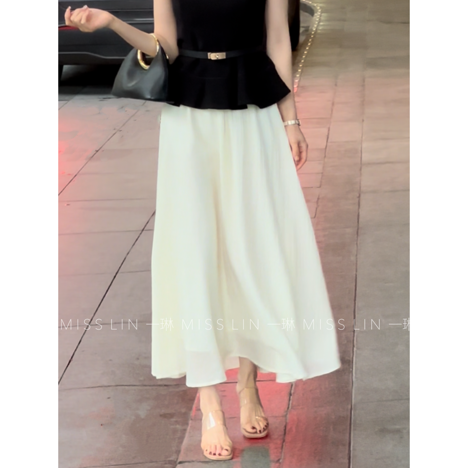 一琳【月影织华】气质款米白色半身裙高腰时尚半裙XMZH8186裙子女装