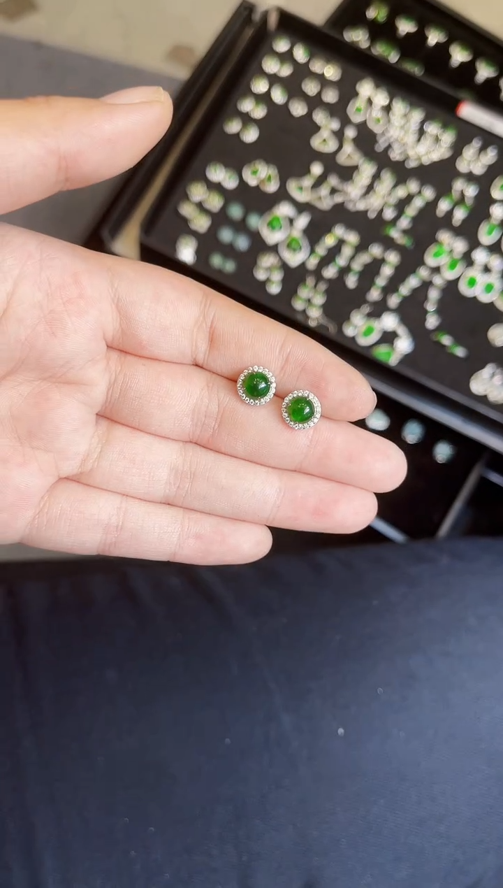 【闪购商品】翡翠银S925镶嵌耳饰耳钉