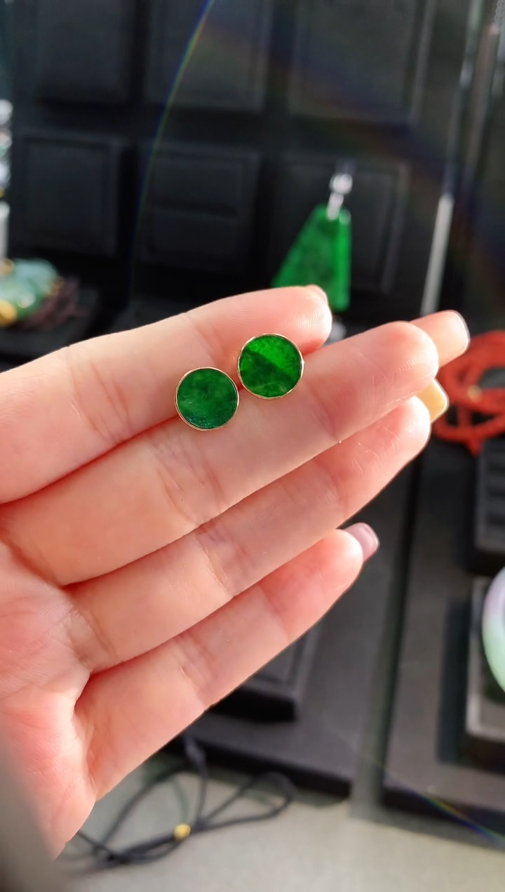 【闪购商品】翡翠耳饰18K金镶嵌耳饰