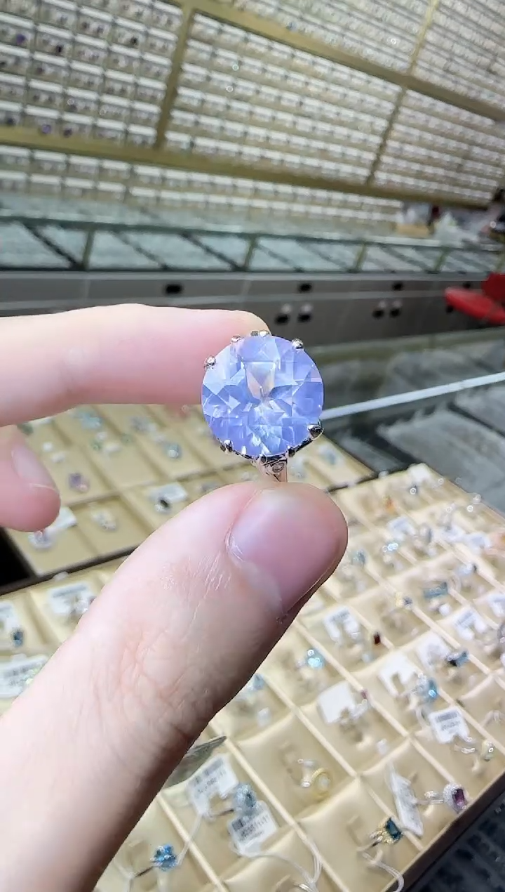 水晶戒指银S925镶嵌薰衣草12mm