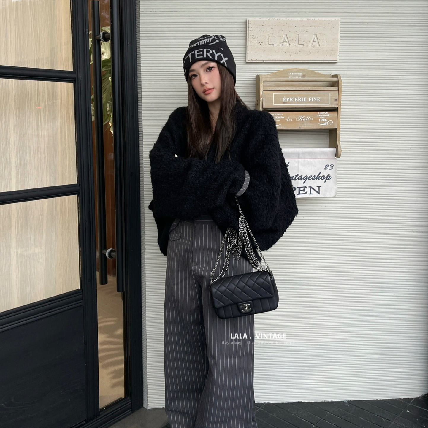 95新 Chanel/香奈儿 Chanel黑银竖条纹瀑布链大mini单肩包｜1692