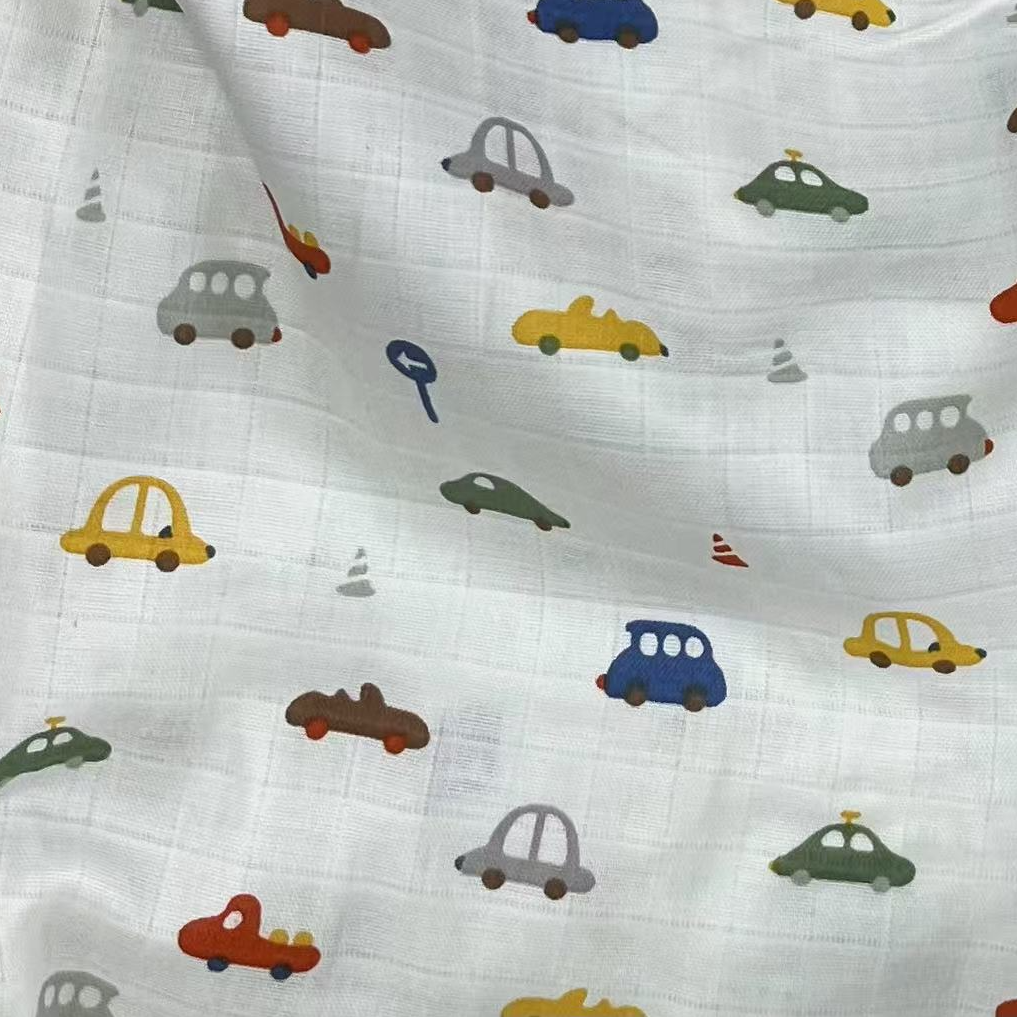 【绒兰】门幅1.6米 全棉双层纱面料 107号 白底小汽车