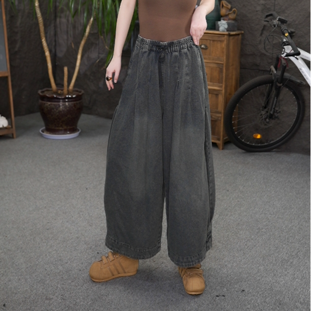 QQ秋季新款女装百搭宽松裤子复古时尚九分裤