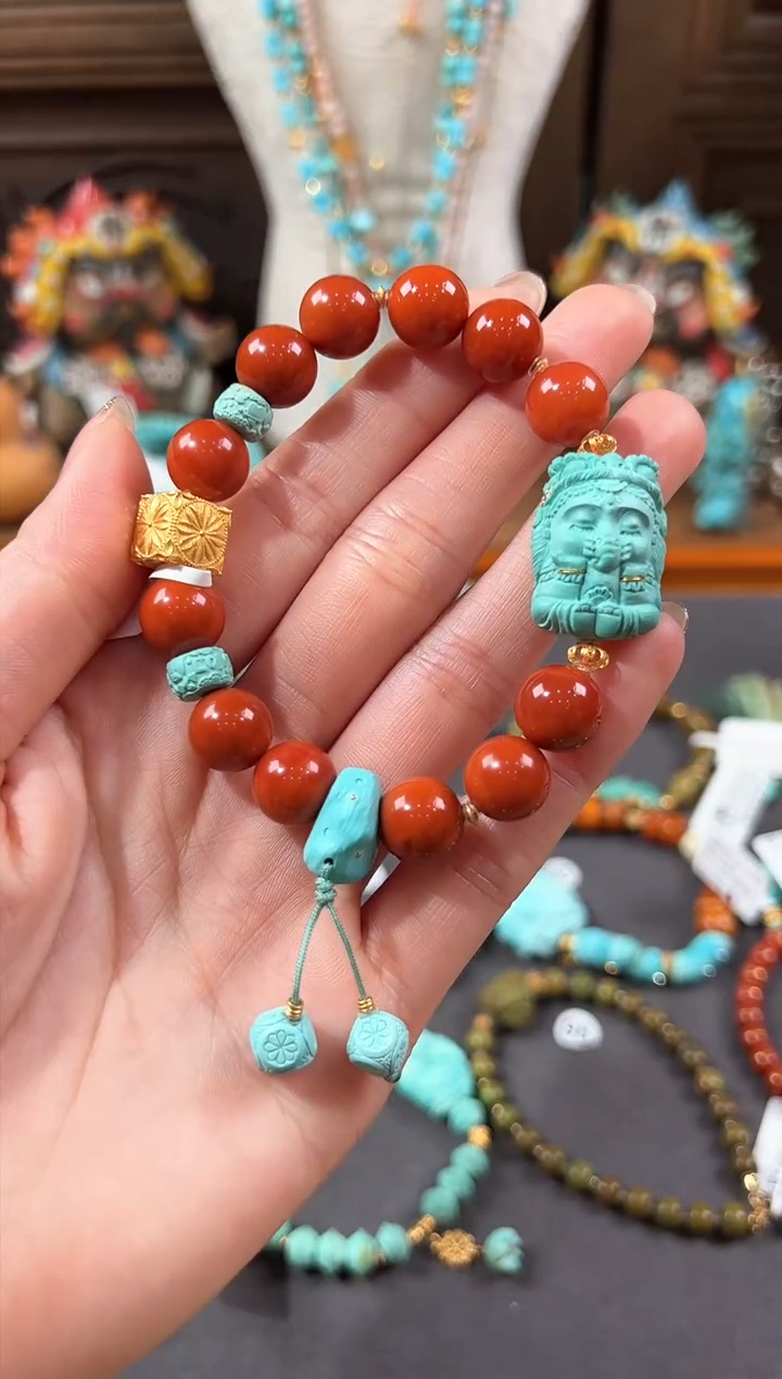 【闪购商品】南红玛瑙手链18K金镶嵌南红手链