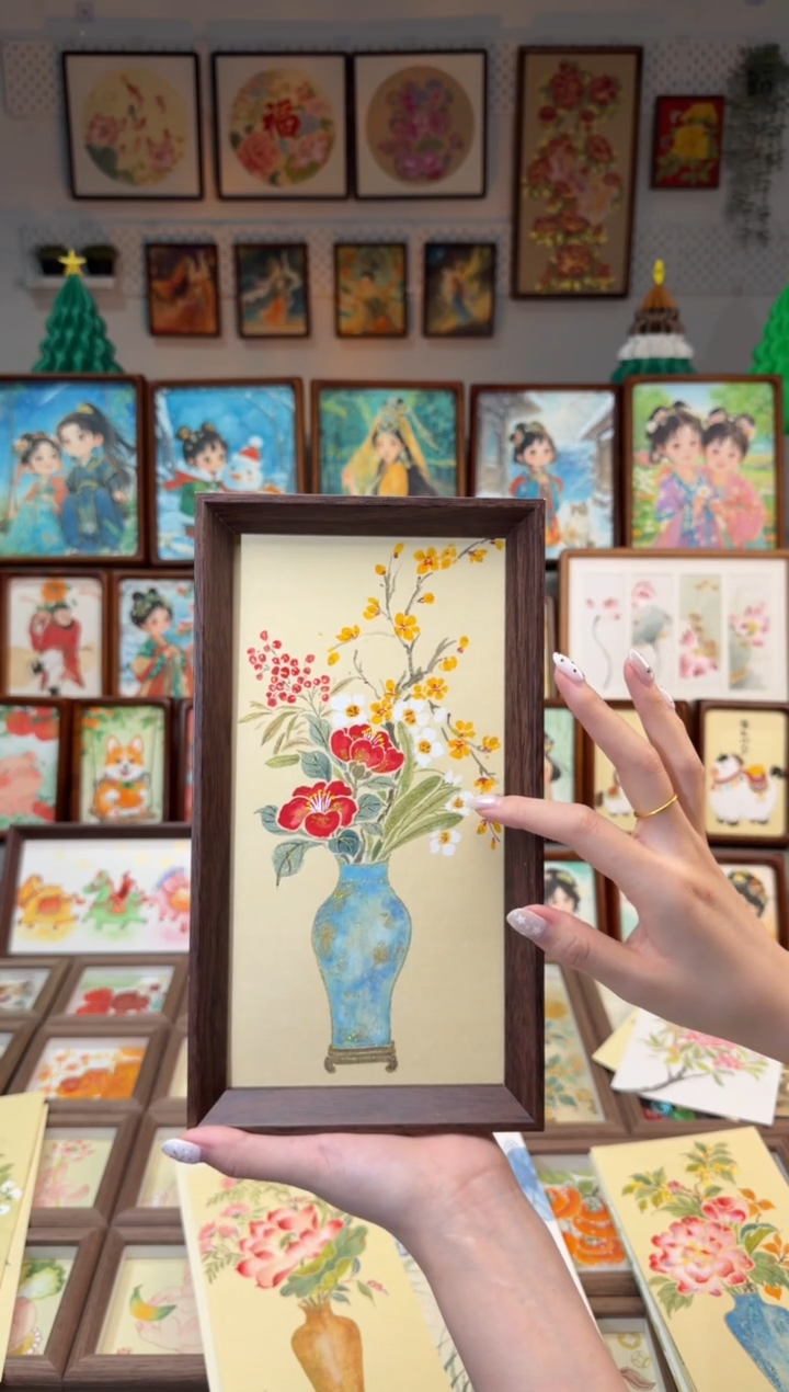 国画蓝瓶山茶水仙 手绘国画27