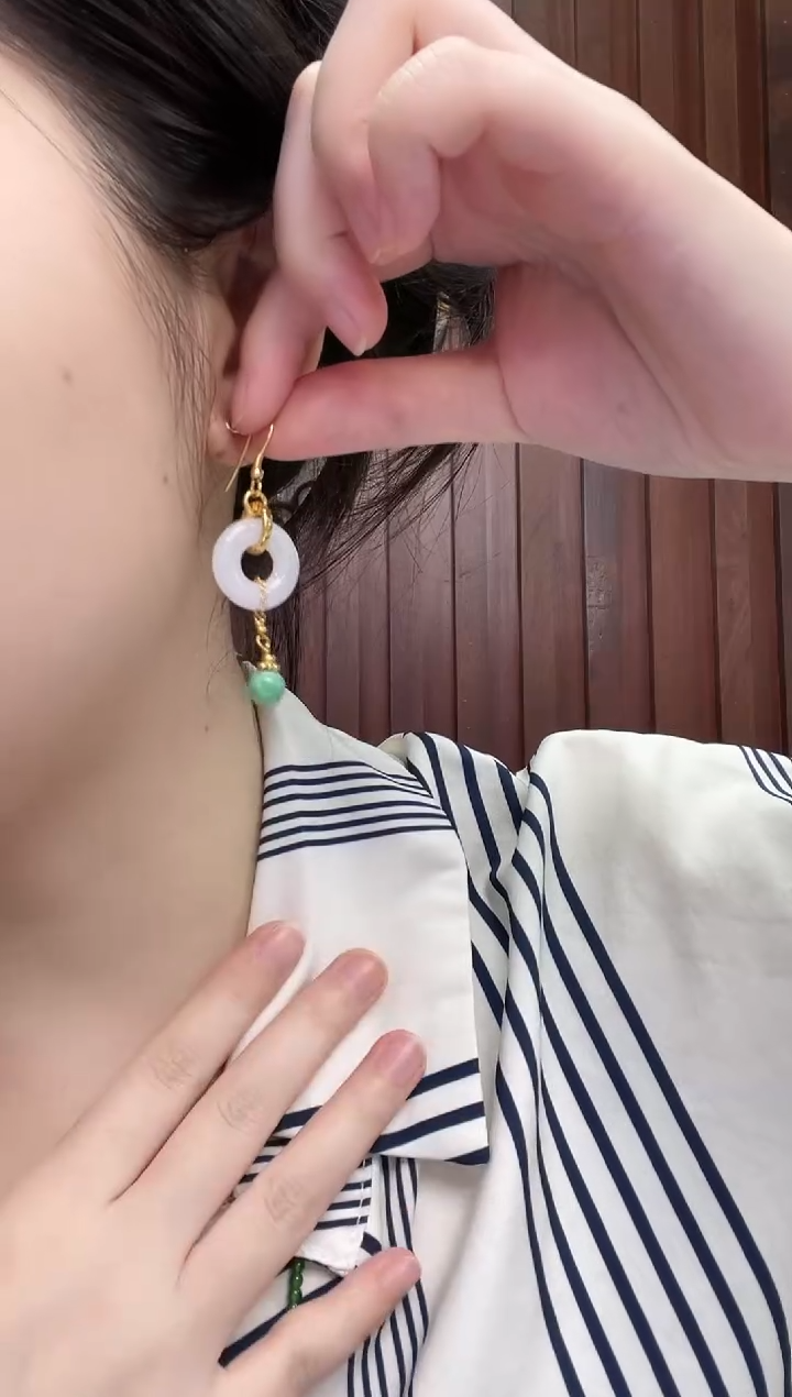 翡翠银S925镶嵌耳饰甜甜圈