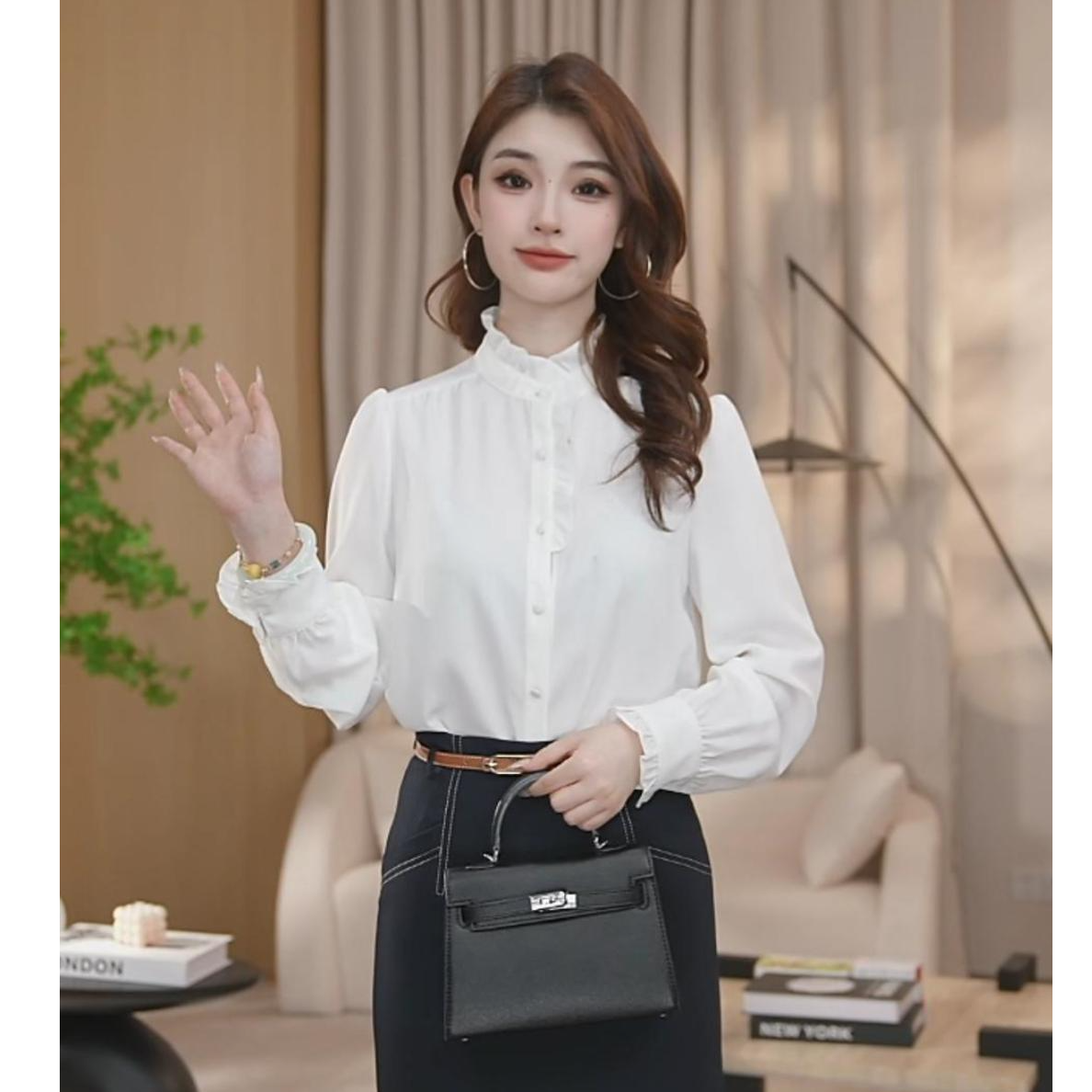 【曼贝】纯净白衬衫女士设计感通勤风高级显瘦衬衫8493361【珮珮】