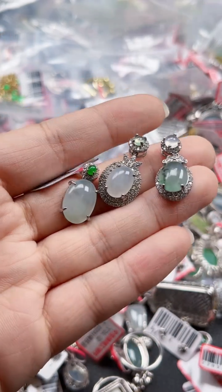 银S925镶嵌戒指翡翠天然A货缅甸翡翠