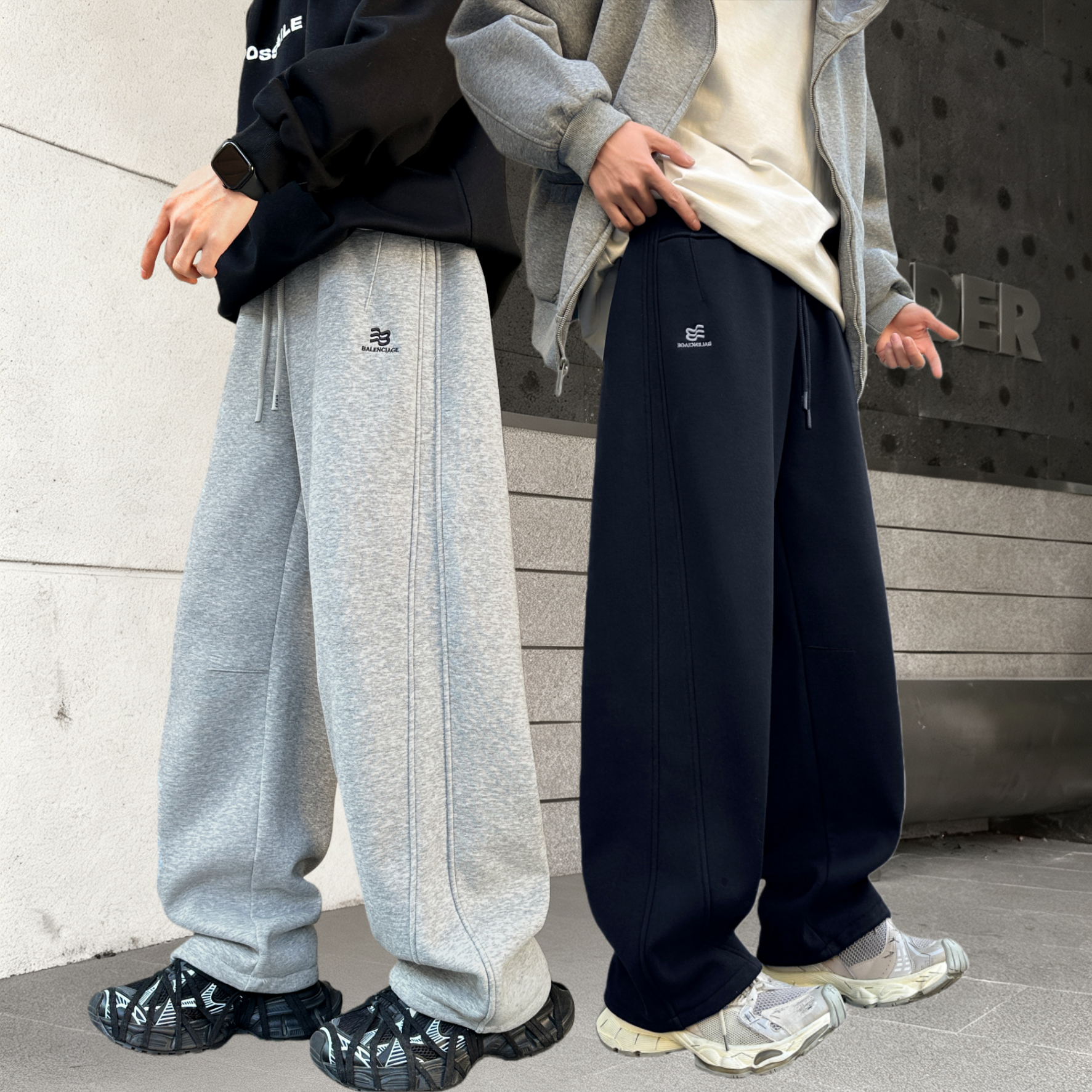 青少年加绒卫裤学生冬季新款裤子直筒休闲裤百搭阔腿宽松运动裤