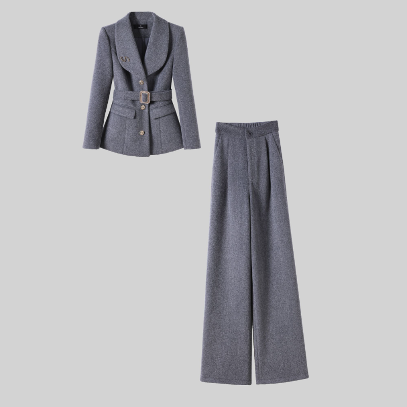 〈纪朵研〉1763秋冬新款女神范时尚纯色套装女