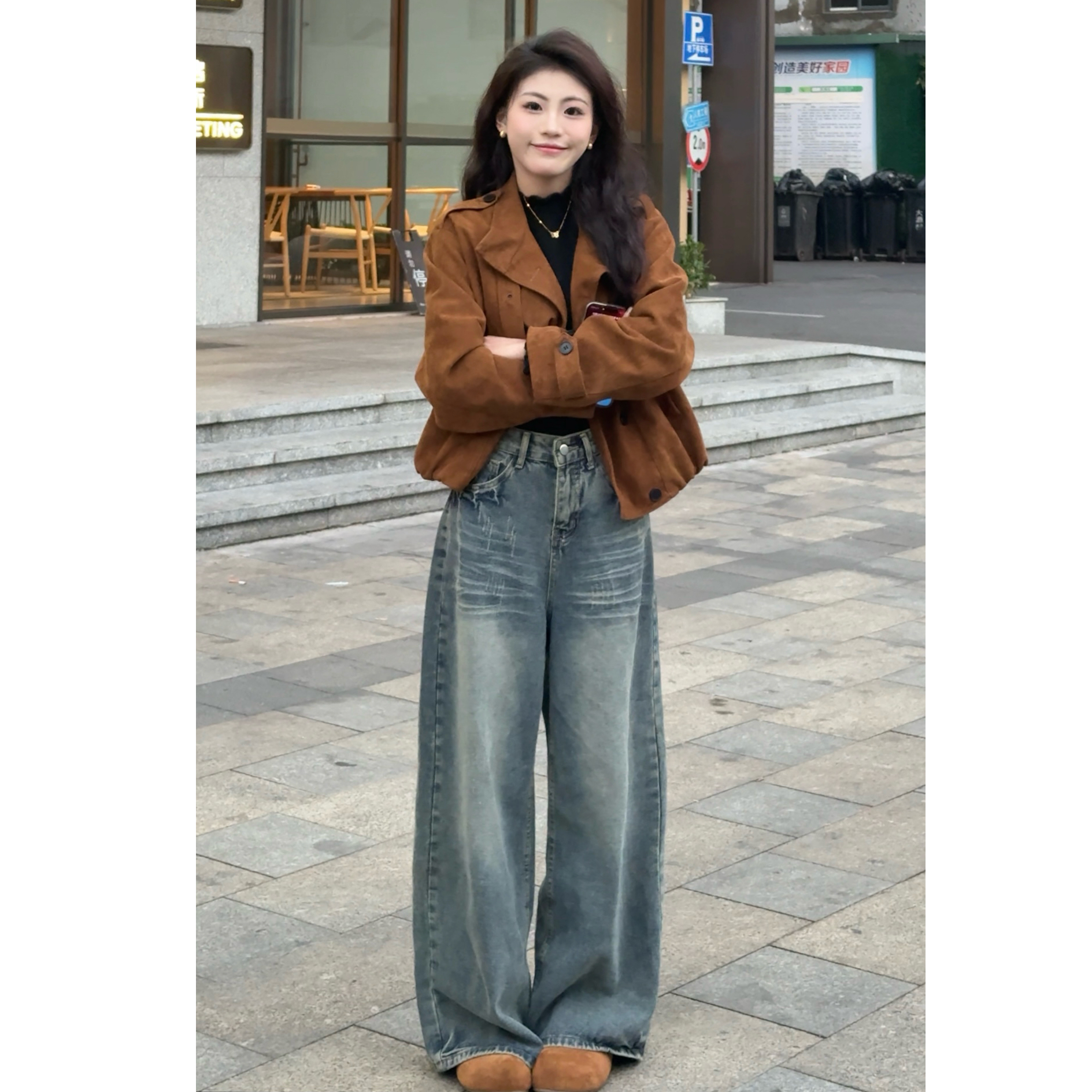 【甘蔗同款】EN·怀旧复古时髦百搭宽松阔腿牛仔裤