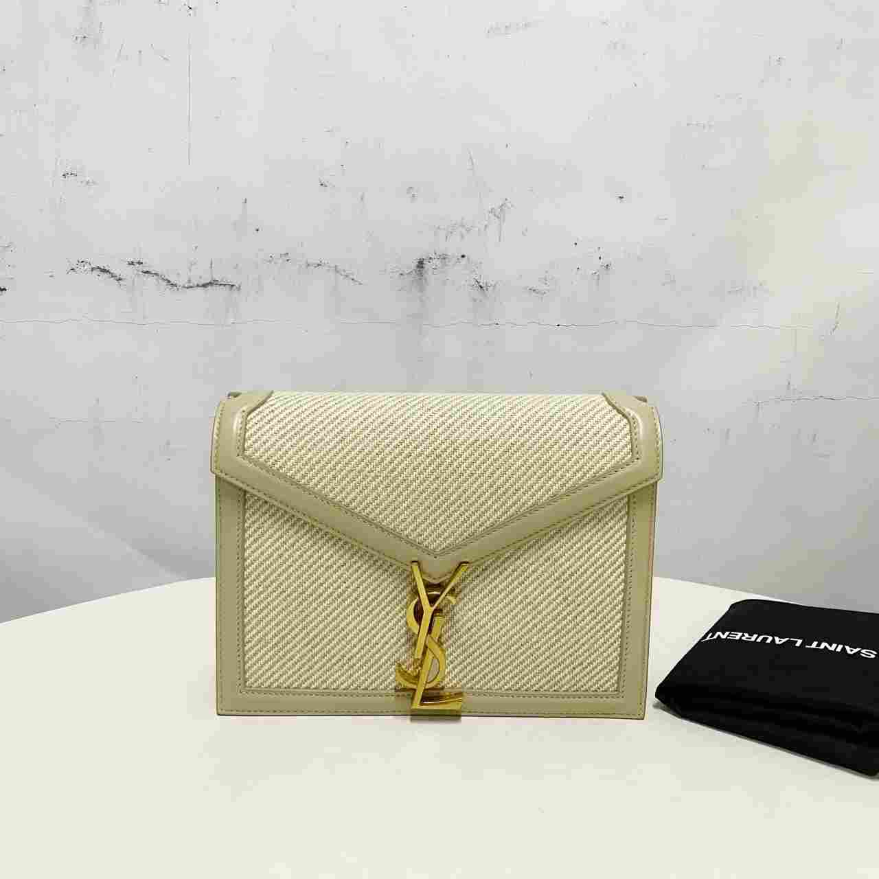 95新 YSL/圣罗兰 编织浅灰色信封/604jm