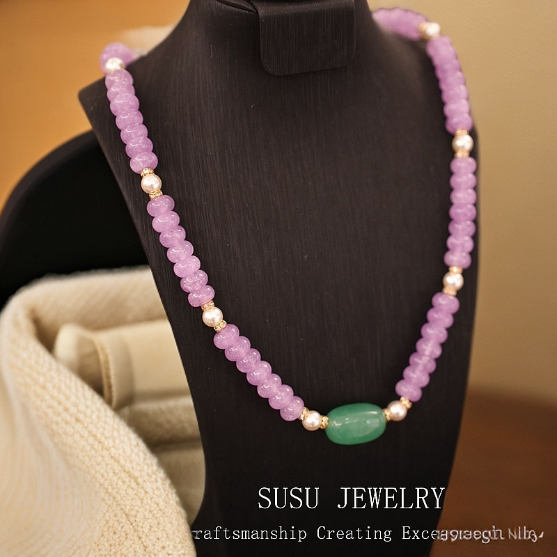 铜合金石英石项链 LASUSUAIR 6025 「莫奈花园双拼链」非玉石项链