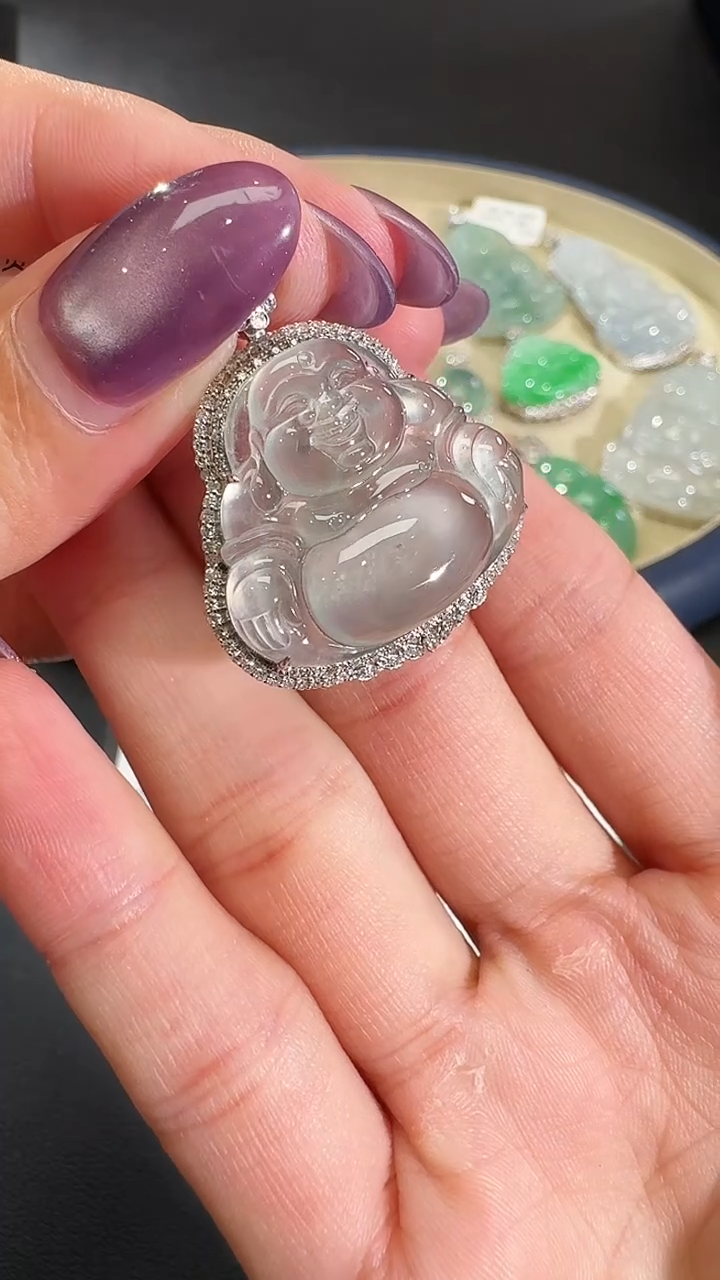 吊坠(不含链)18K金镶嵌翡翠【源头工厂】钻石镶嵌