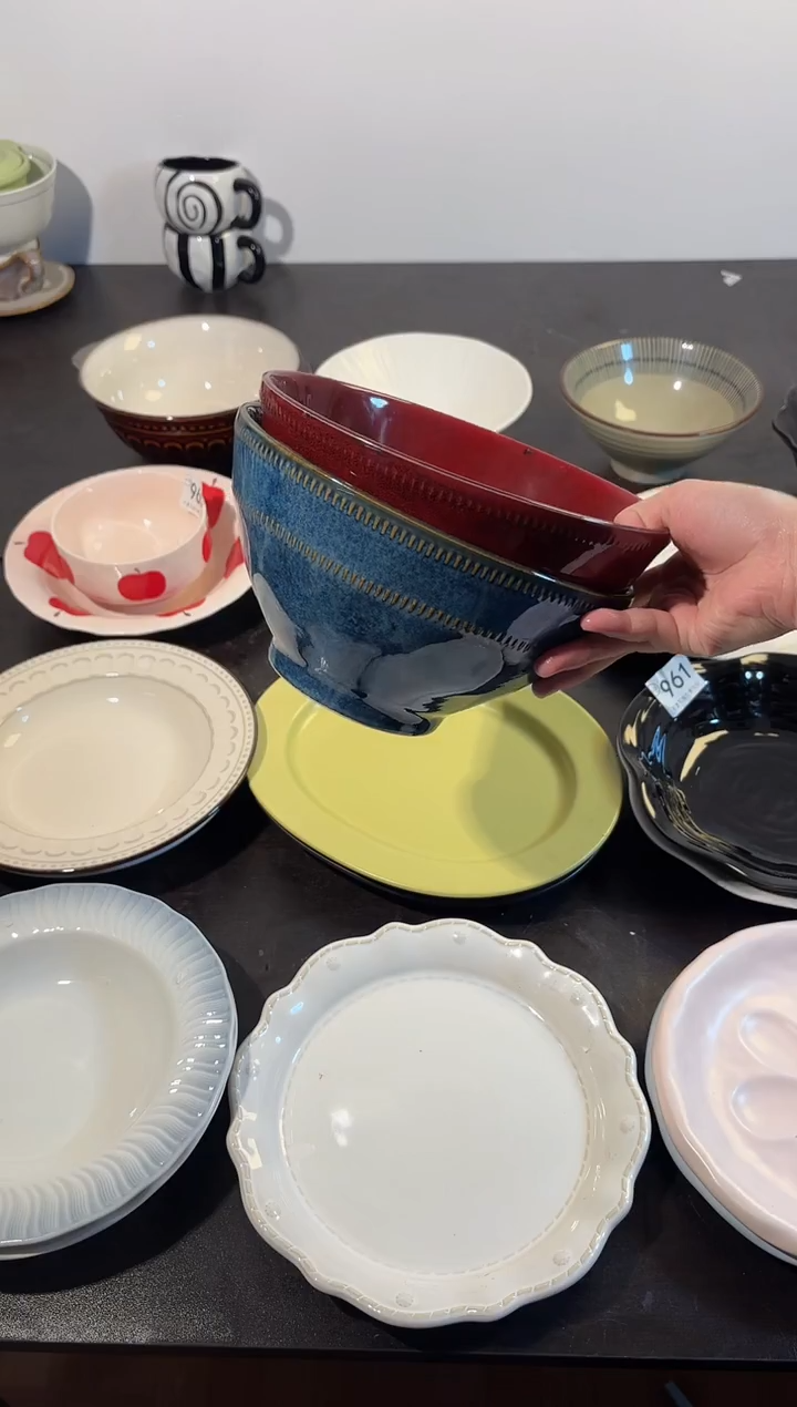 陶直播微瑕红色+蓝色大汤碗