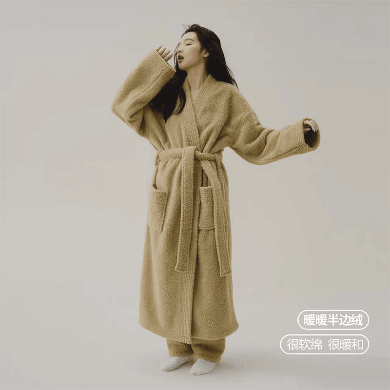 【依涵服饰】睡袍女秋冬新款半边绒情侣睡衣加绒加厚保暖睡袍套装