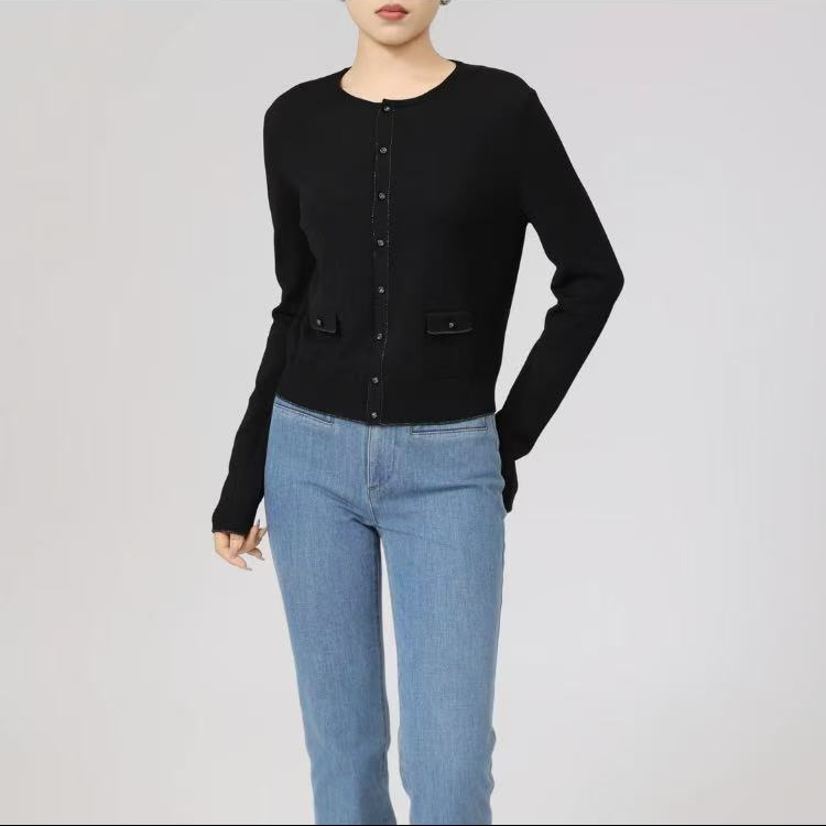 AMASS/阿玛施25早春新款圆领针织衫时尚百搭设计款针织开衫548010