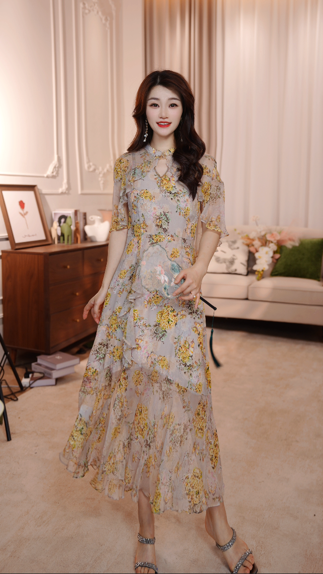 【偏偏宠爱】25年时尚名媛风优雅气质收腰旗袍高端连衣裙