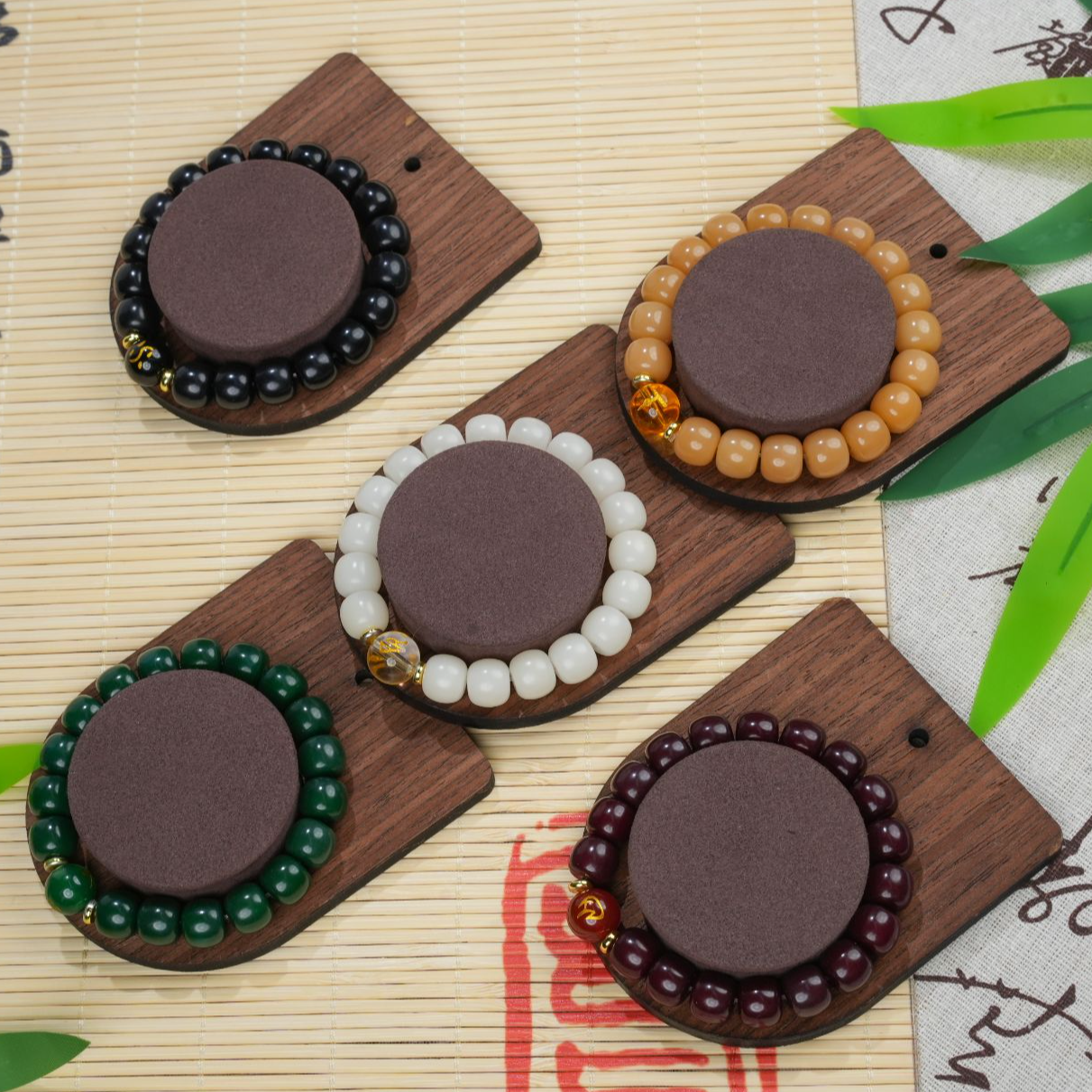 非金属木质手链 白绿黑红黄五色菩提手工手串