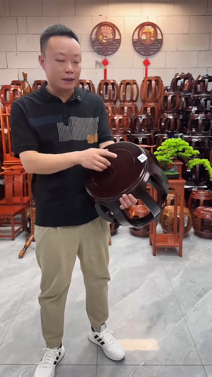 花梨木类端景台【微瑕】胡桃色小号鼓凳单个11号