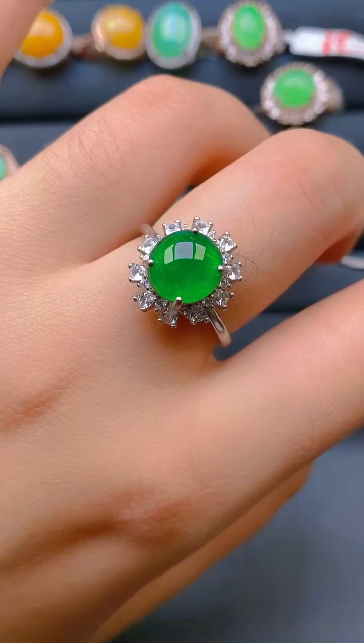 【闪购商品】翡翠戒指银S925镶嵌天然A货翡翠1