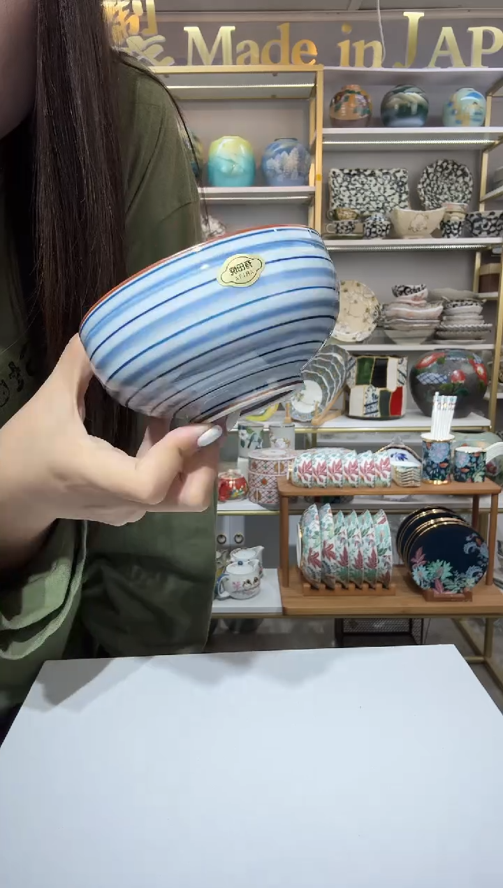 陶瓷有田烧12厘米饭碗一只蓝圈ktk-6