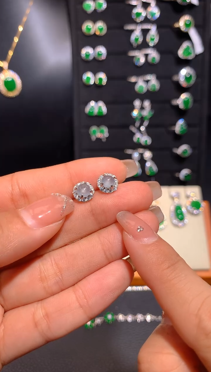 【闪购商品】翡翠耳饰银S925镶嵌多样性