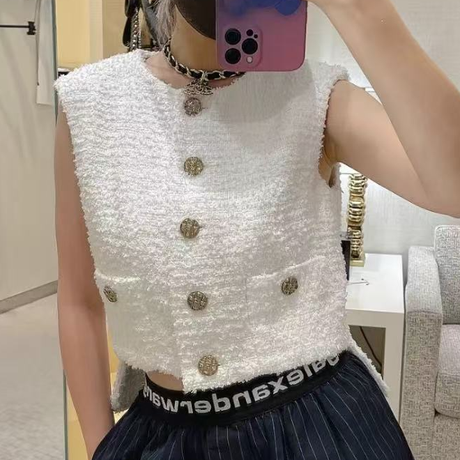 99新 Chanel/香奈儿 白色粗花呢马甲/F38/编号864