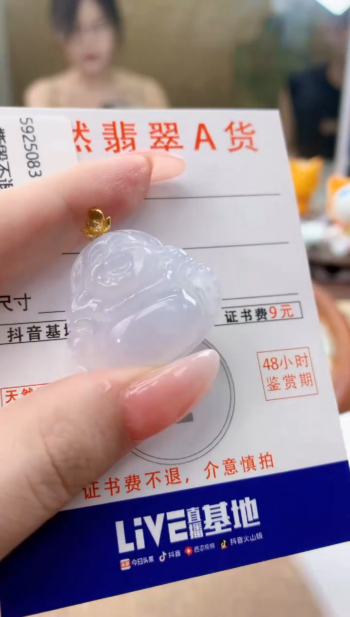 颈饰18K金镶嵌翡翠天然A货翡翠挂件