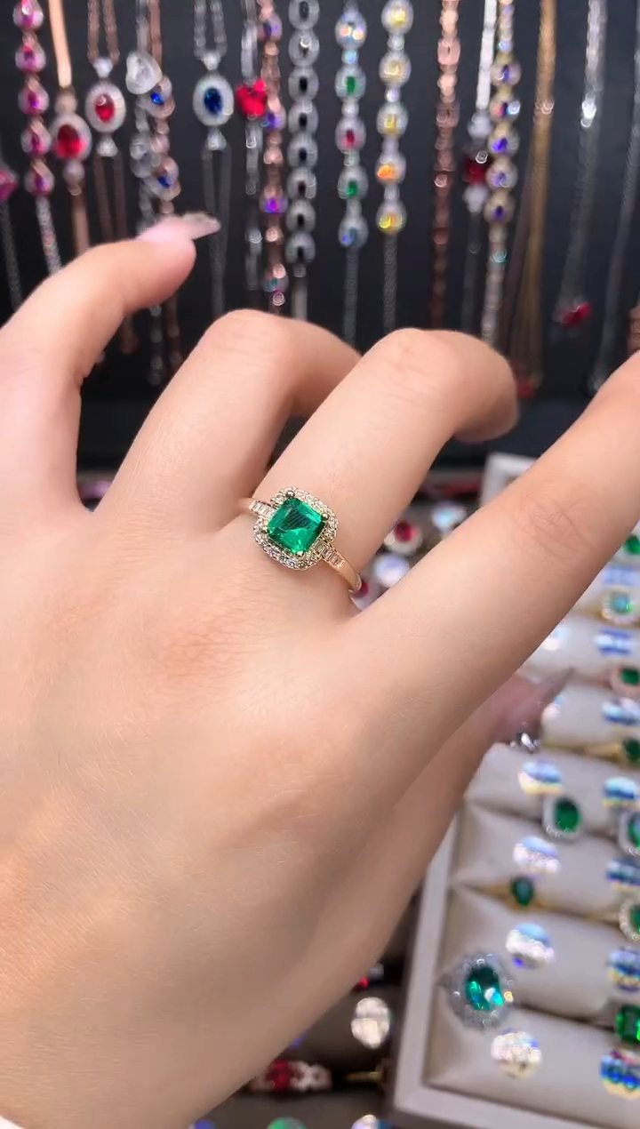 戒指透辉石银S925镶嵌金