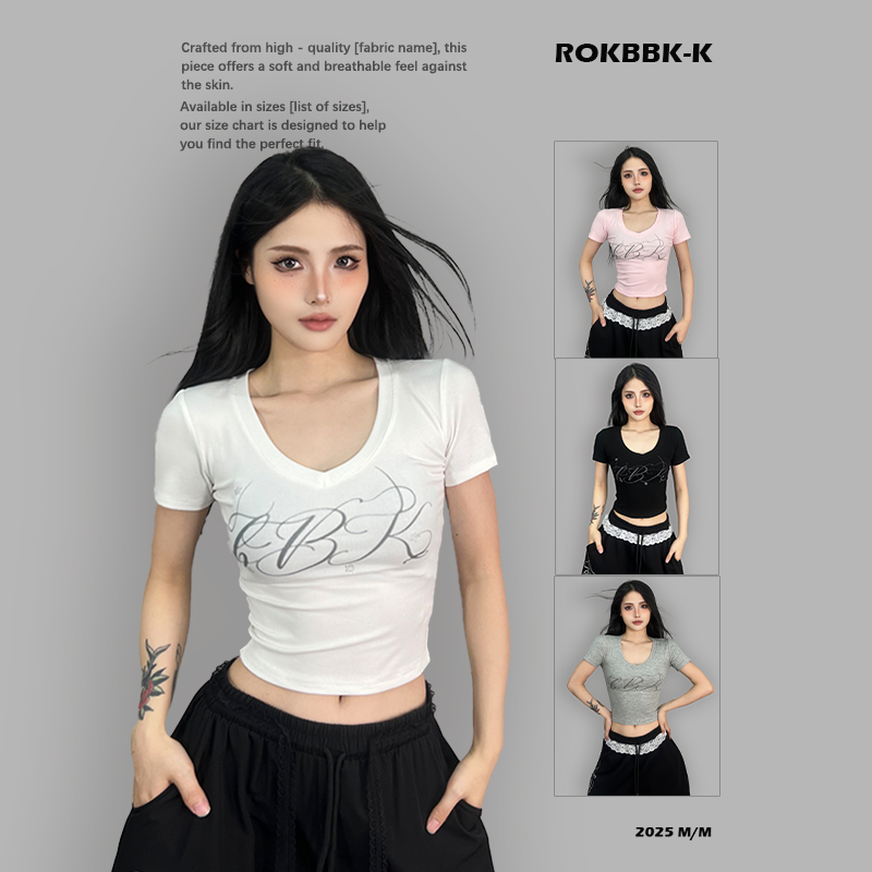 ROKBBK-K/布韩街舞潮牌运动T恤女宽松版型休闲嘻哈jazz爵士舞短袖