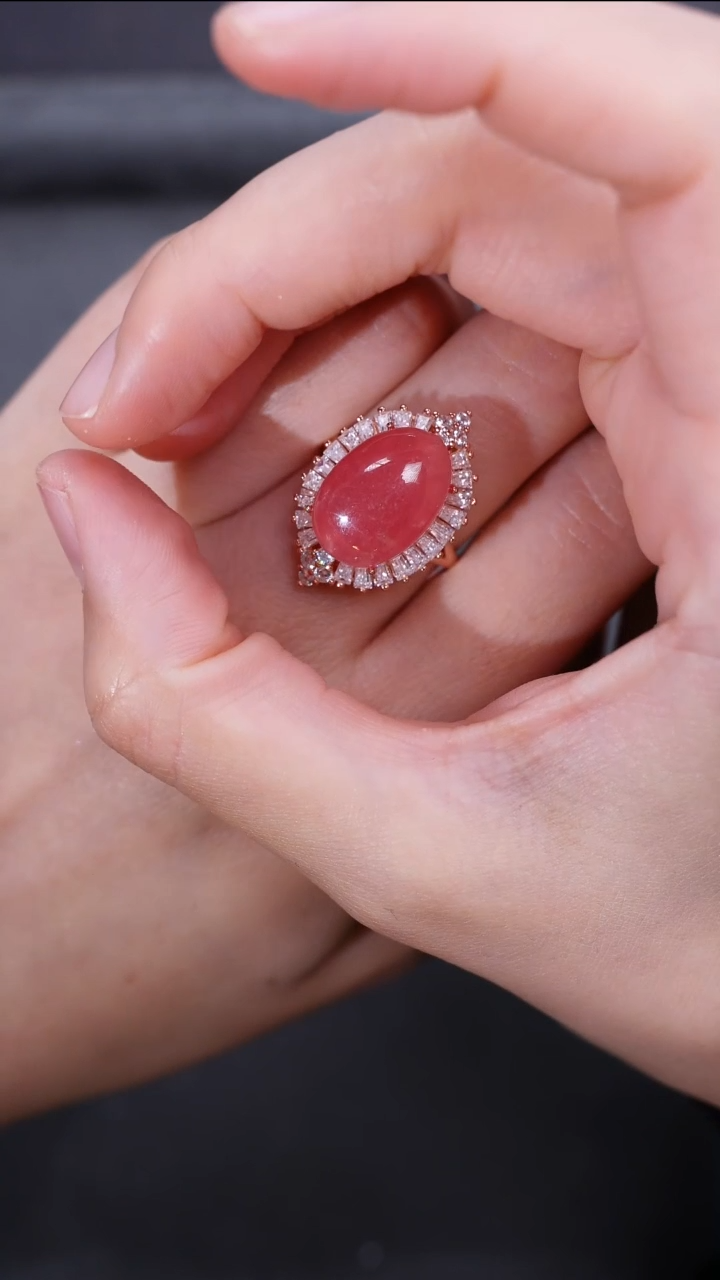 菱锰矿（红纹石）银S925镶嵌手饰手饰