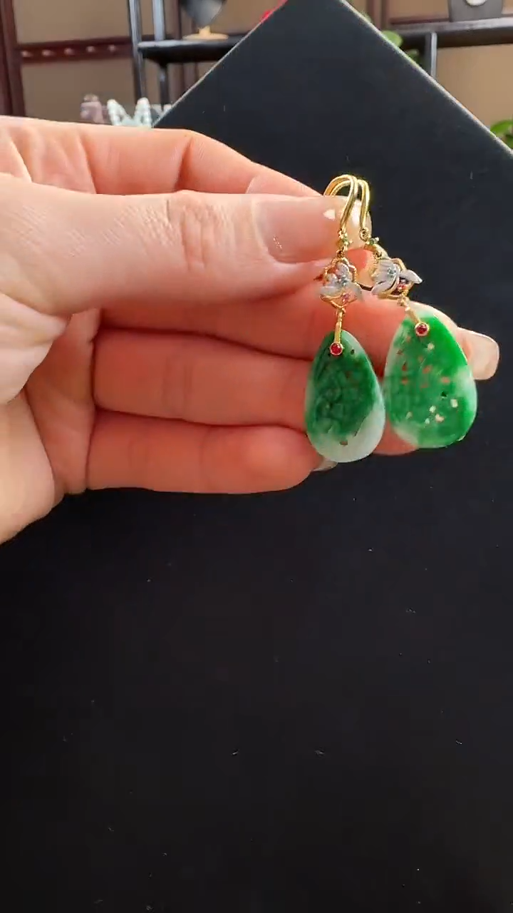 银S925镶嵌翡翠耳饰耳饰