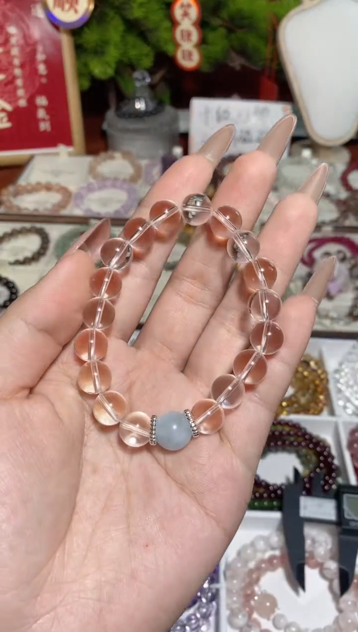 【闪购商品】水晶手串未镶嵌白水晶搭配海蓝宝10mm+