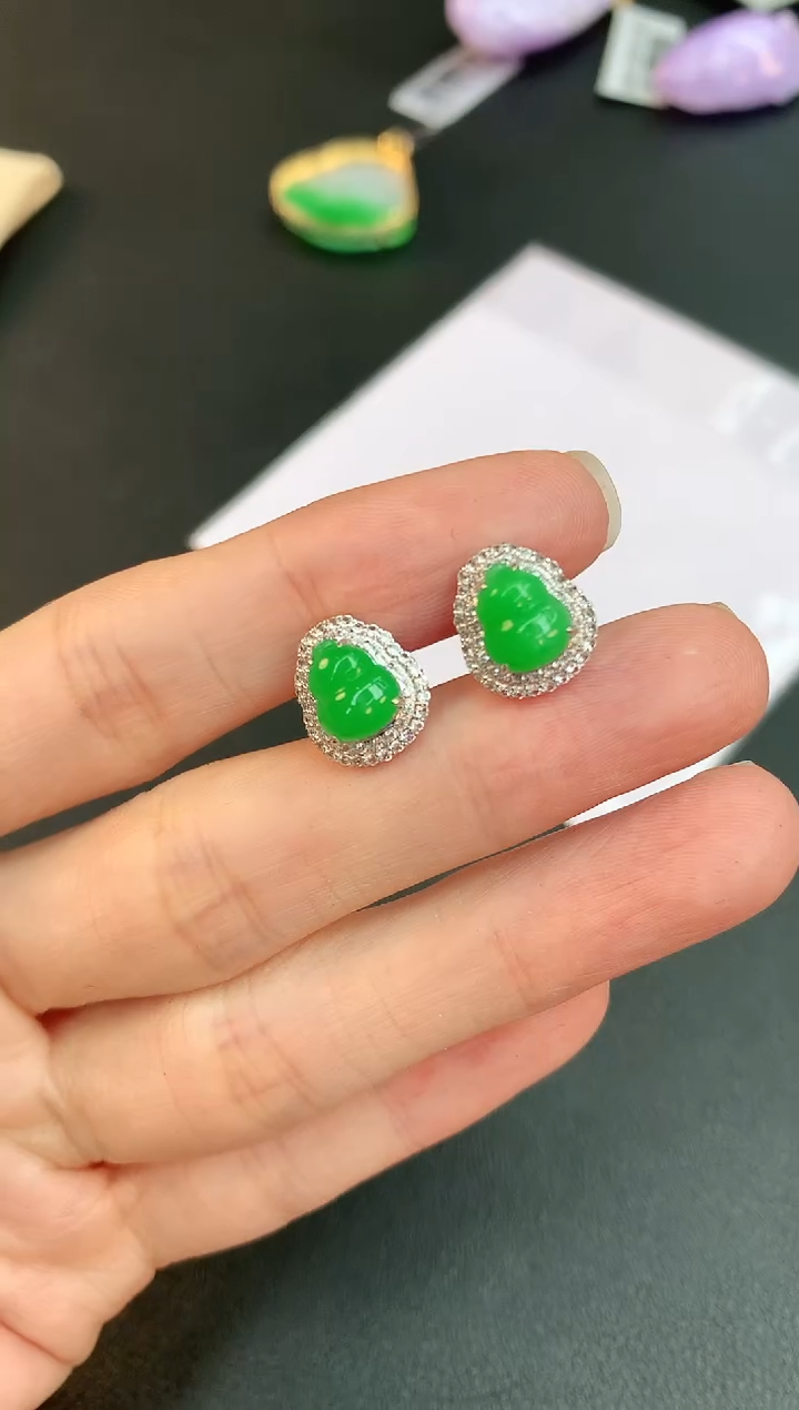 【闪购商品】翡翠耳饰18K金镶嵌赠礼盒证书 小君